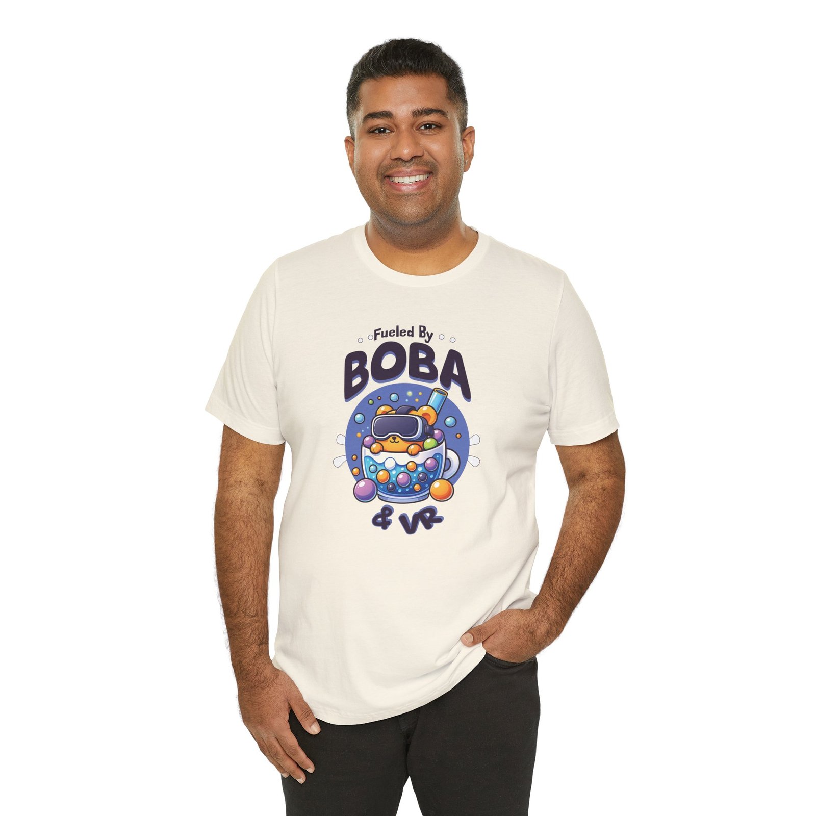 Fueled by Boba & VR Short Sleeve Tee, Fun Unisex T-Shirt, Perfect Gift for Gamers, Bubble Tea Lovers, Virtual Reality Casual Wear - Image 11