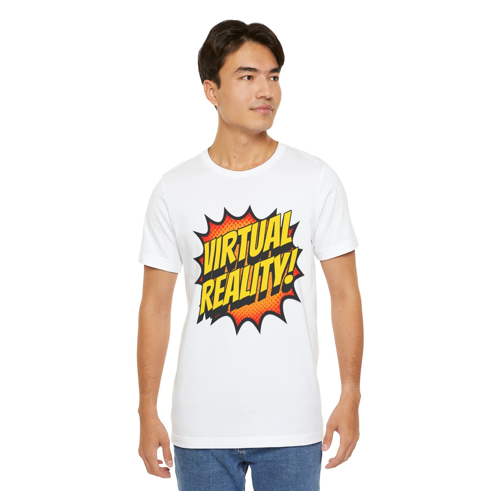 Virtual Reality Comic Burst Unisex Jersey, Short Sleeve VR Tee, Superhero Gamer T-Shirt - Image 5