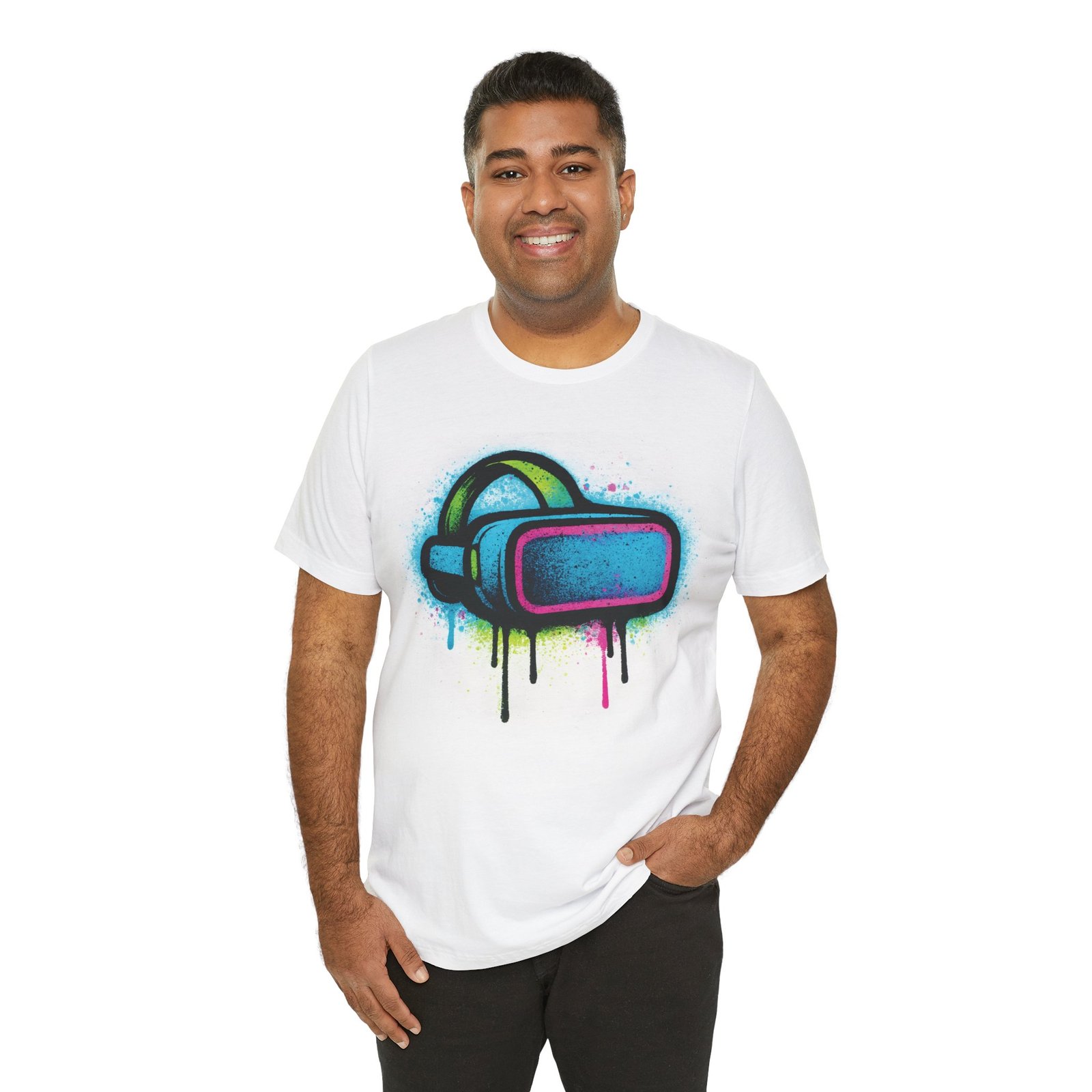 Graffiti VR Headset Graphic Tee, Stylish Gift for Gamers, Unisex Virtual Reality Shirt, Street Art, Urban, Edgy, Tech Enthusiast Apparel - Image 4
