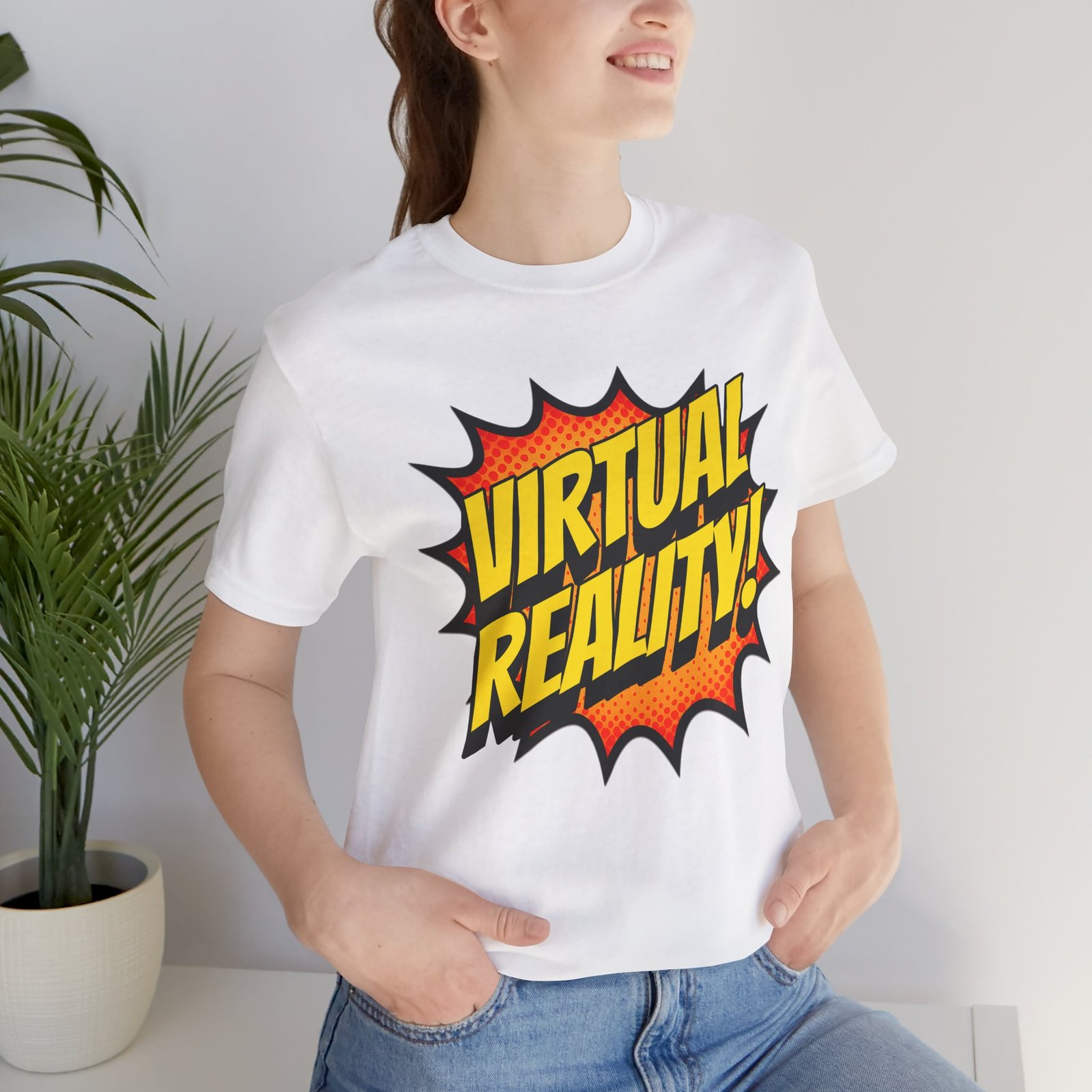 Virtual Reality Comic Burst Unisex Jersey, Short Sleeve VR Tee, Superhero Gamer T-Shirt - Image 6