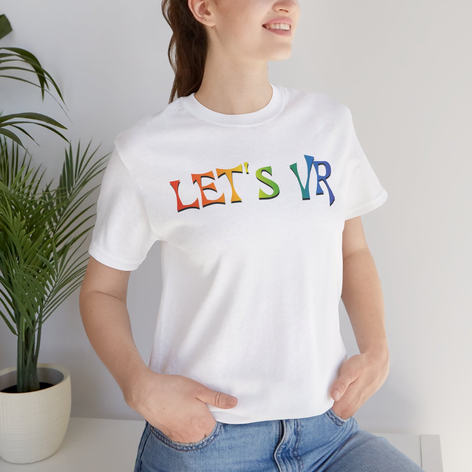 Unisex Rainbow Let's VR Vibe Tee, Virtual Reality Shirt, Gamer Apparel, Tech Lover Gift, Fun Graphic Tee, Perfect for Game Nights - Image 6