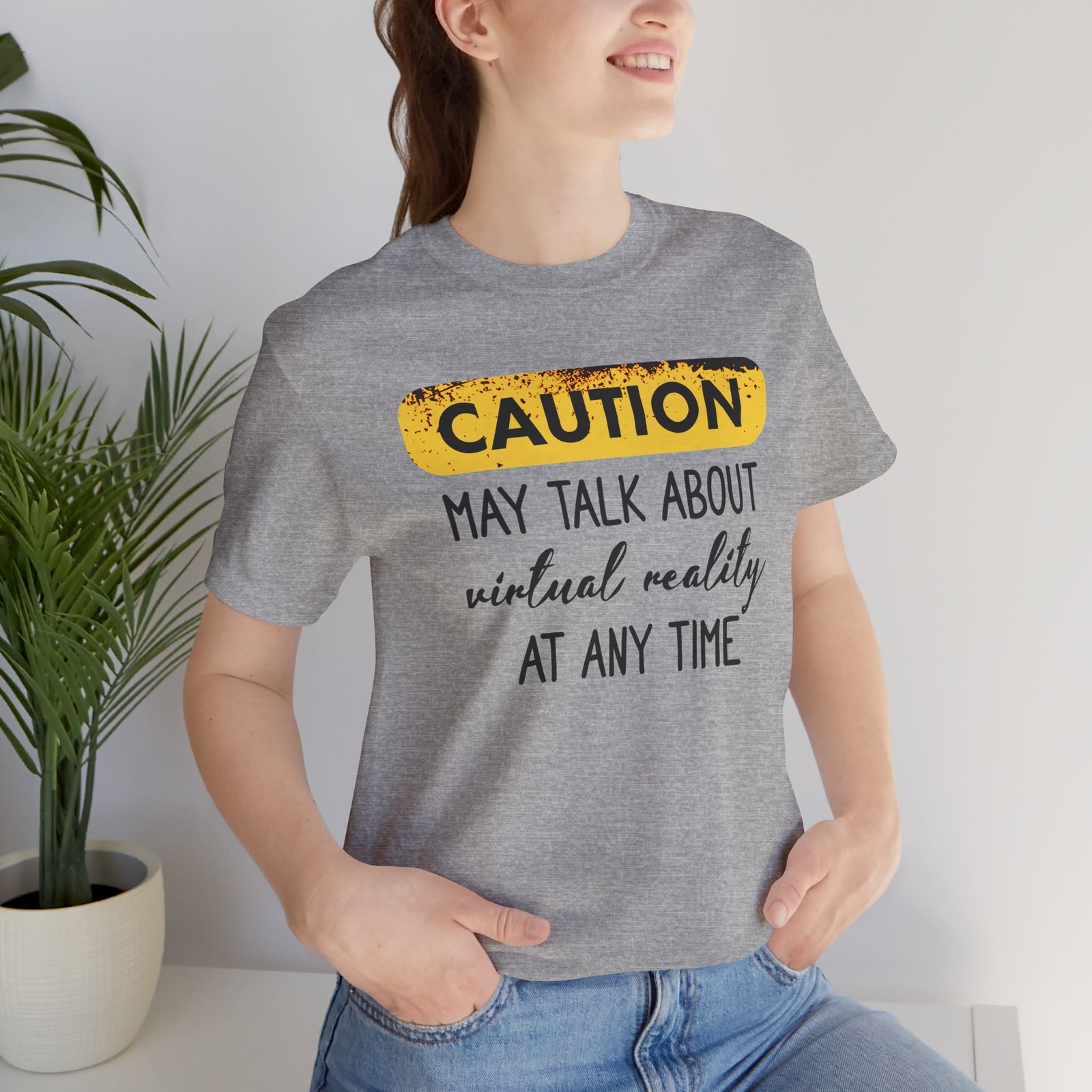 Caution: May Talk About Virtual Reality Tee, Fun Graphic T-Shirt, Gift for Gamers, Unisex Casual Wear, Perfect for Tech Lovers, VR Gaming Apparel - Image 13