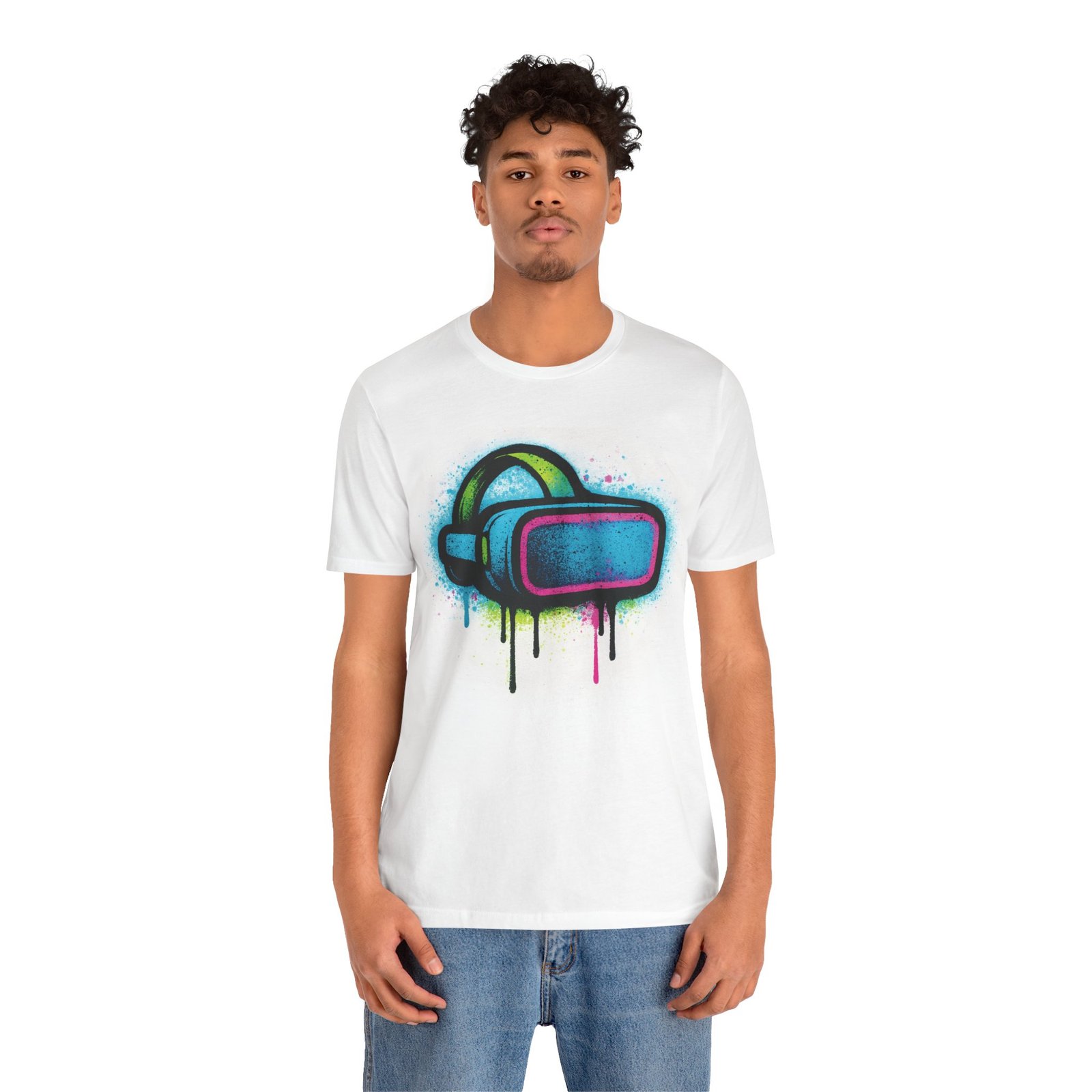Graffiti VR Headset Graphic Tee, Stylish Gift for Gamers, Unisex Virtual Reality Shirt, Street Art, Urban, Edgy, Tech Enthusiast Apparel - Image 2