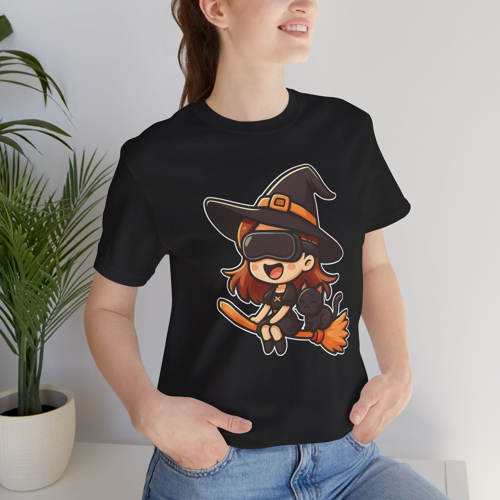 Cute Witch VR Unisex Tee, Halloween Shirt, Gamer Gift, Witch Lover Top, Spooky Costume T-shirt, Fun Graphic Tee - Image 13