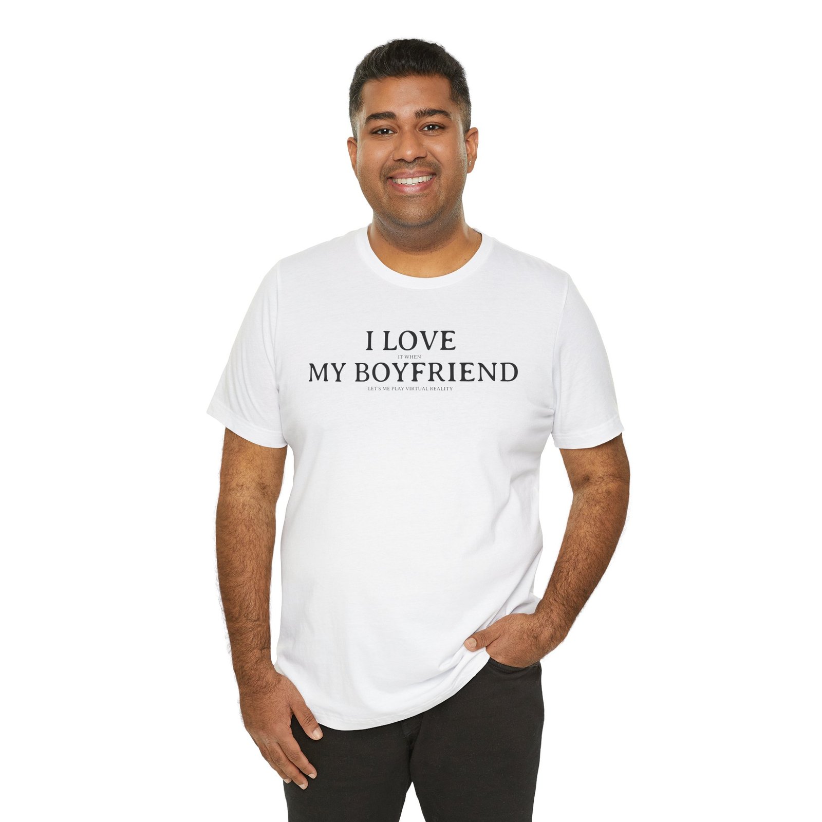 I Love It When My Boyfriend Lets Me Play Virtual Reality Short Sleeve Tee, Cute VR Shirt, Everyday Gamer Wear, Relationship Tee, Tech Lover Apparell - Image 3