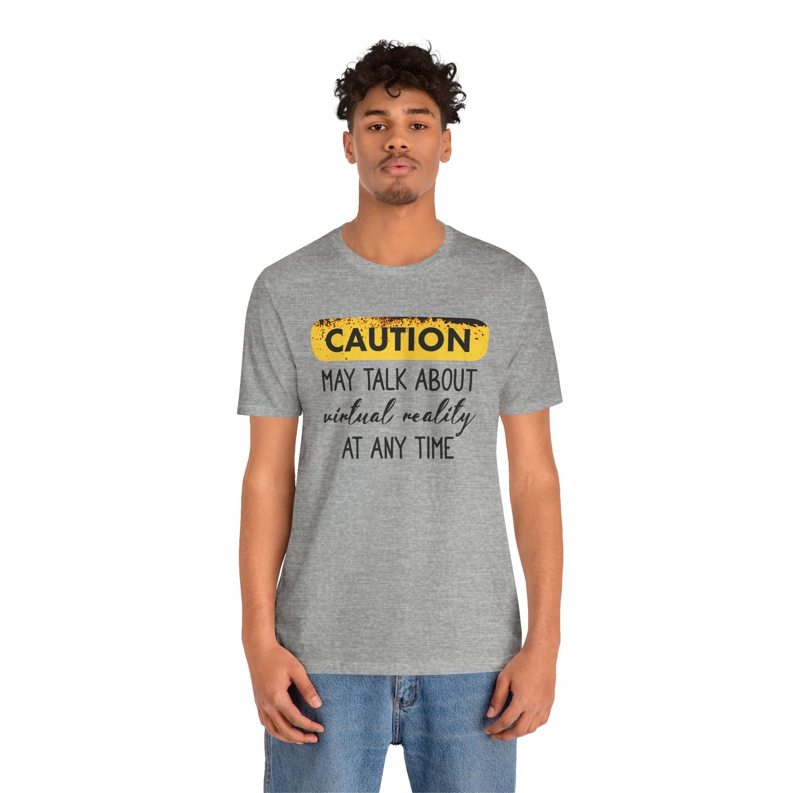 Caution: May Talk About Virtual Reality Tee, Fun Graphic T-Shirt, Gift for Gamers, Unisex Casual Wear, Perfect for Tech Lovers, VR Gaming Apparel - Image 9