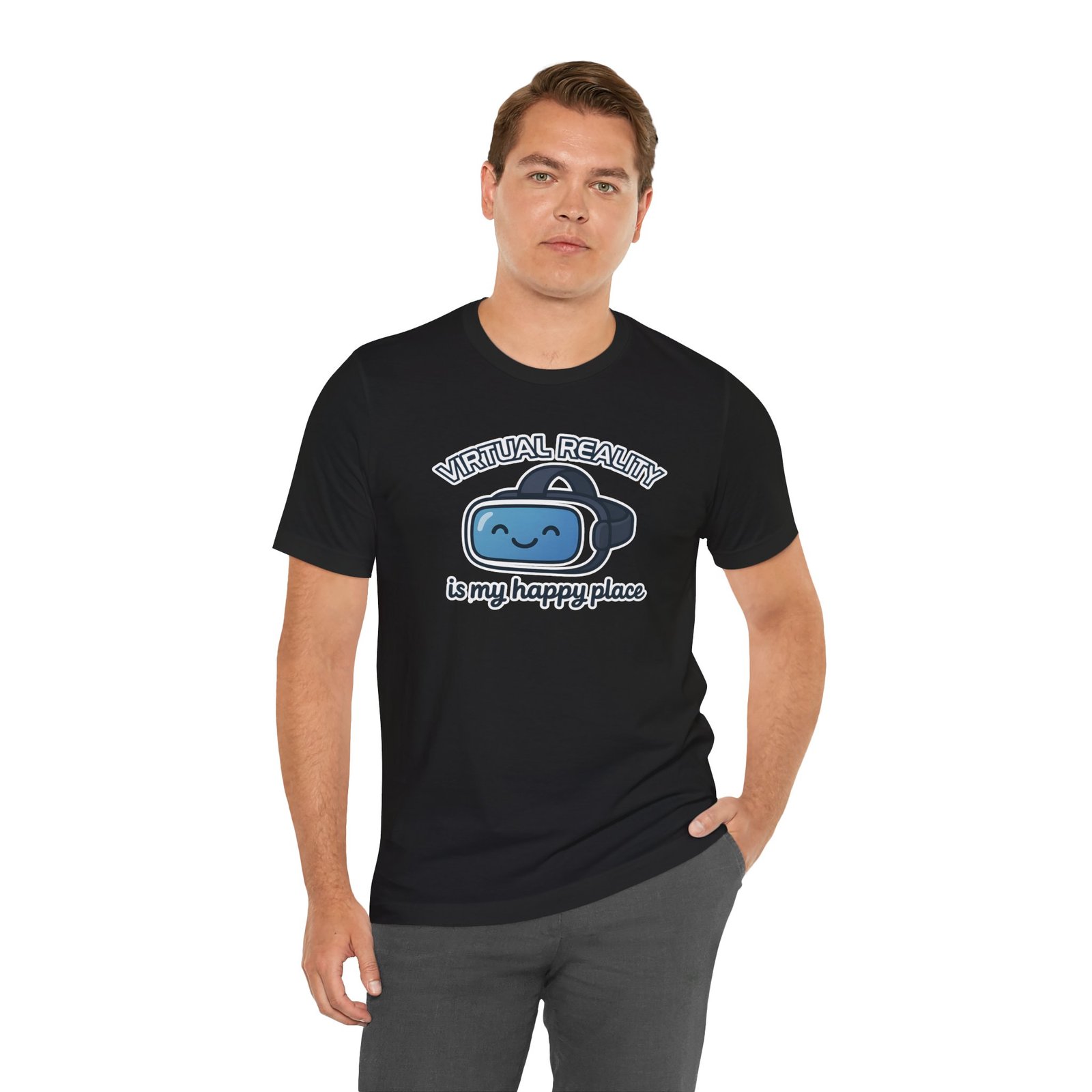 Virtual Reality Is My Happy Place Unisex Tee - Perfect for VR Gamers, Tech Lovers, and Casual Wear, Great Gift for Birthdays and Holidays - Image 18