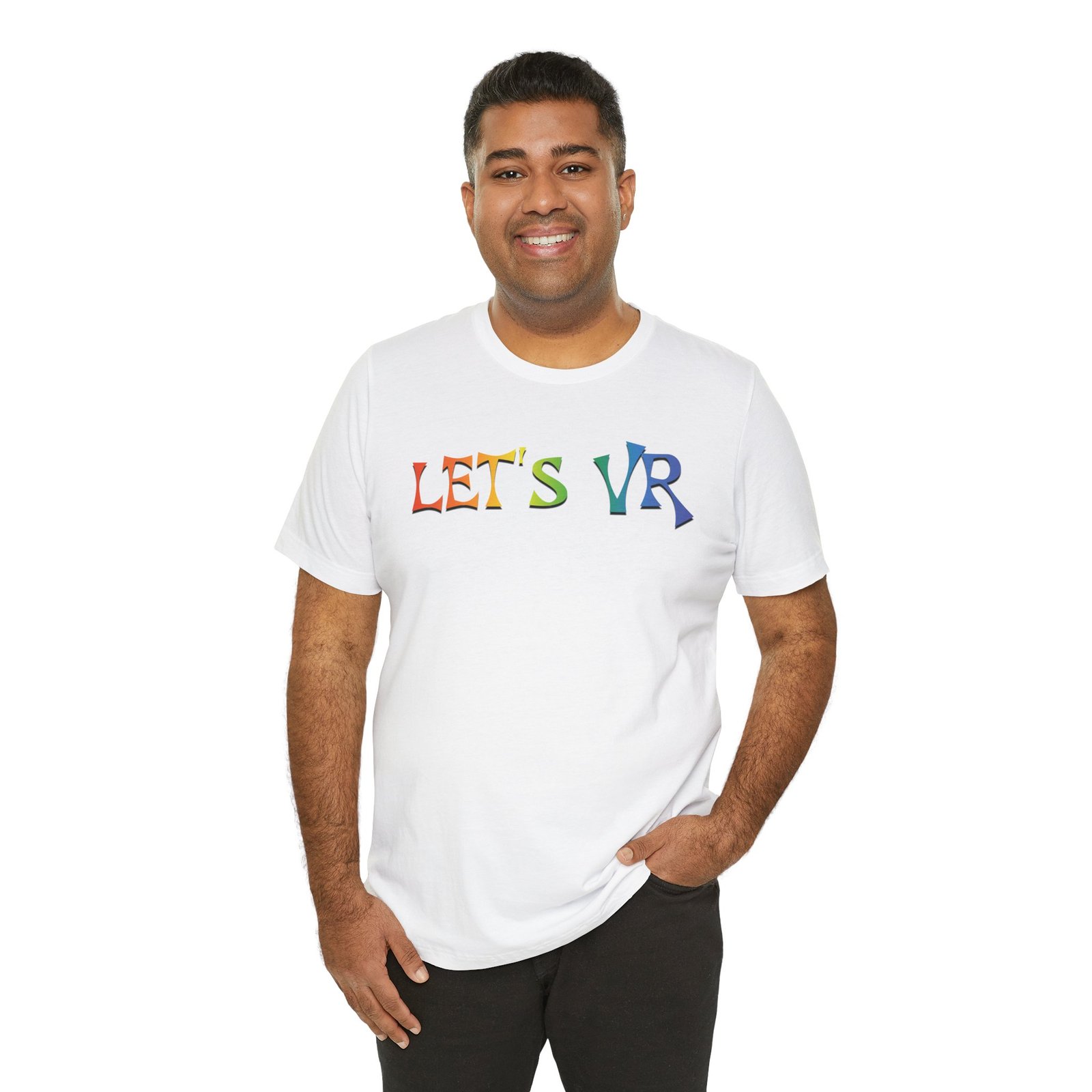 Unisex Rainbow Let's VR Vibe Tee, Virtual Reality Shirt, Gamer Apparel, Tech Lover Gift, Fun Graphic Tee, Perfect for Game Nights - Image 4