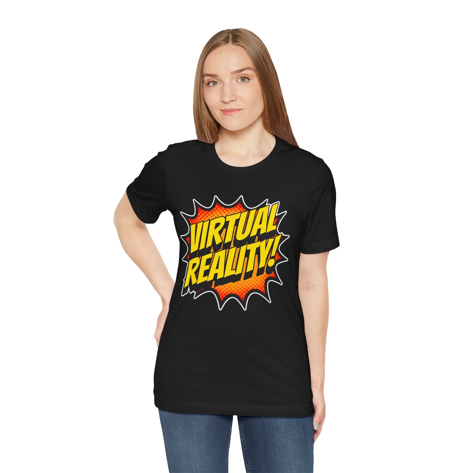 Virtual Reality Comic Burst Unisex Jersey, Short Sleeve VR Tee, Superhero Gamer T-Shirt - Image 10