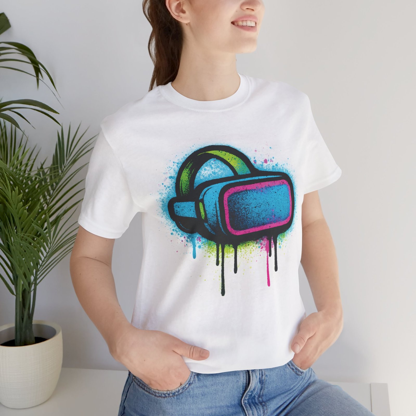 Graffiti VR Headset Graphic Tee, Stylish Gift for Gamers, Unisex Virtual Reality Shirt, Street Art, Urban, Edgy, Tech Enthusiast Apparel - Image 6