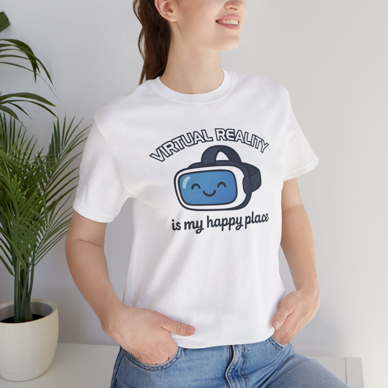 Virtual Reality Is My Happy Place Unisex Tee - Perfect for VR Gamers, Tech Lovers, and Casual Wear, Great Gift for Birthdays and Holidays - Image 12