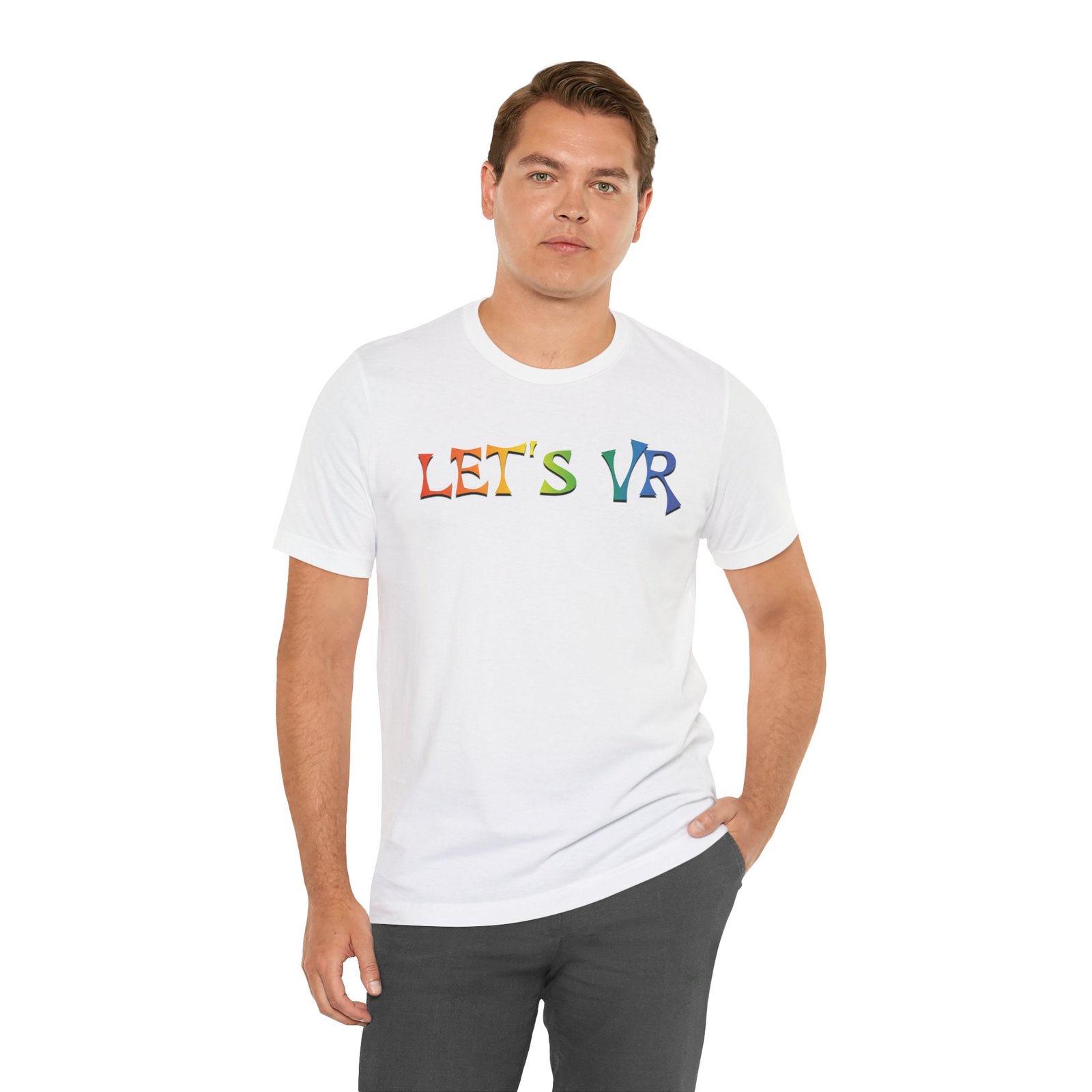 Unisex Rainbow Let's VR Vibe Tee, Virtual Reality Shirt, Gamer Apparel, Tech Lover Gift, Fun Graphic Tee, Perfect for Game Nights - Image 3