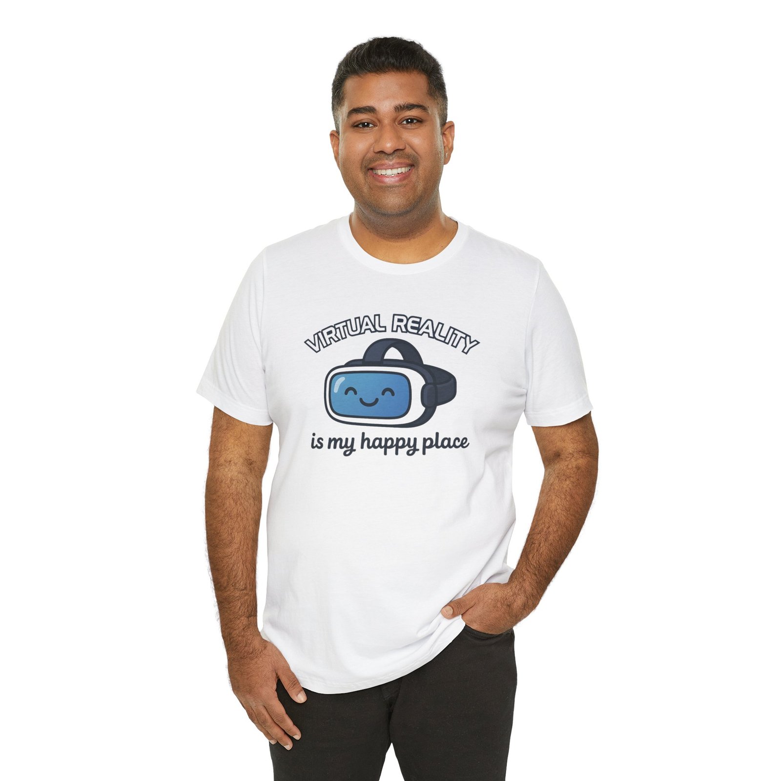 Virtual Reality Is My Happy Place Unisex Tee - Perfect for VR Gamers, Tech Lovers, and Casual Wear, Great Gift for Birthdays and Holidays - Image 8