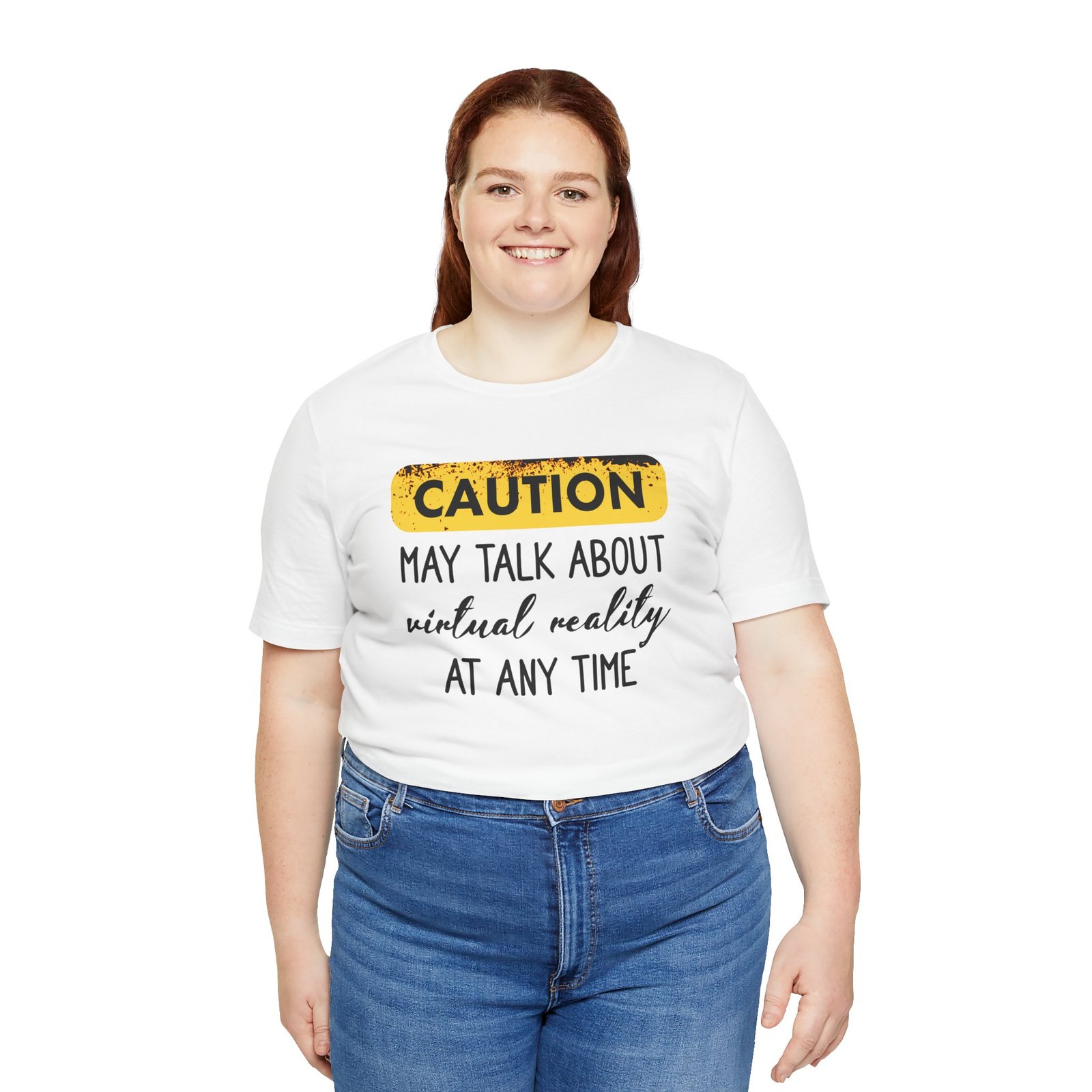 Caution: May Talk About Virtual Reality Tee, Fun Graphic T-Shirt, Gift for Gamers, Unisex Casual Wear, Perfect for Tech Lovers, VR Gaming Apparel - Image 4