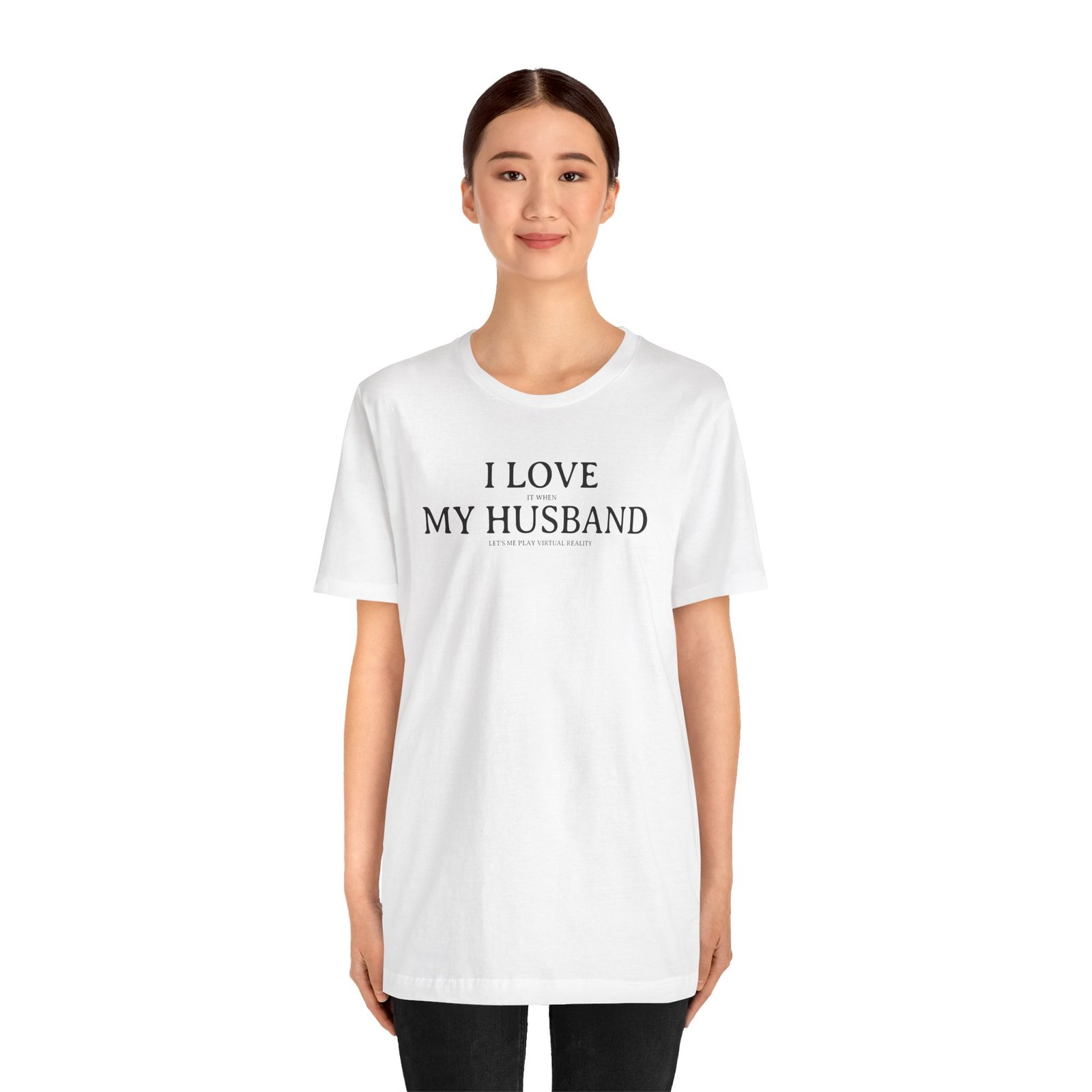 I Love It When My Husband Lets Me Play Virtual Reality Short Sleeve Tee, Cute VR Shirt, Everyday Gamer Wear, Relationship Tee, Tech Lover Apparell - Image 2