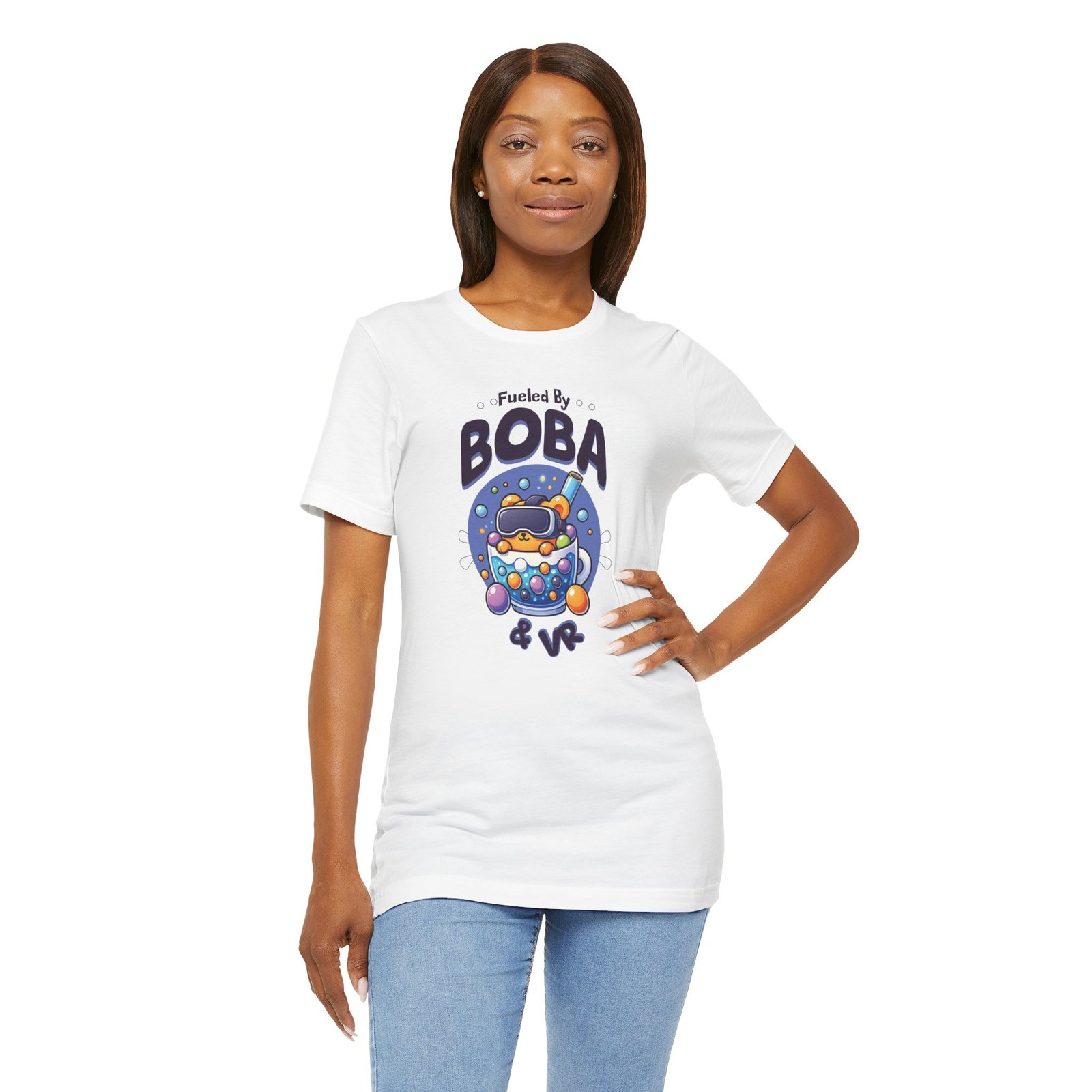 Fueled by Boba & VR Short Sleeve Tee, Fun Unisex T-Shirt, Perfect Gift for Gamers, Bubble Tea Lovers, Virtual Reality Casual Wear - Image 6