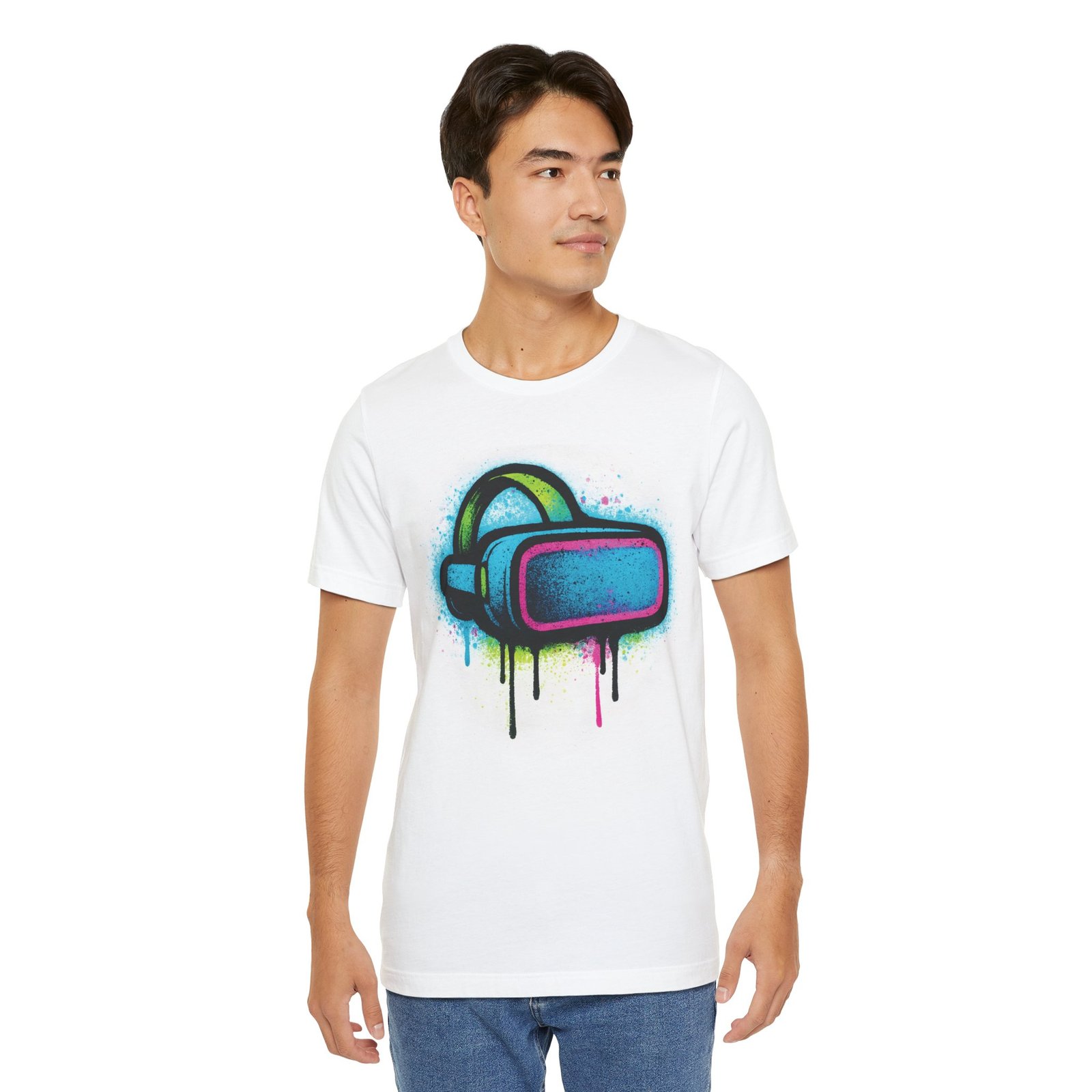 Graffiti VR Headset Graphic Tee, Stylish Gift for Gamers, Unisex Virtual Reality Shirt, Street Art, Urban, Edgy, Tech Enthusiast Apparel - Image 5