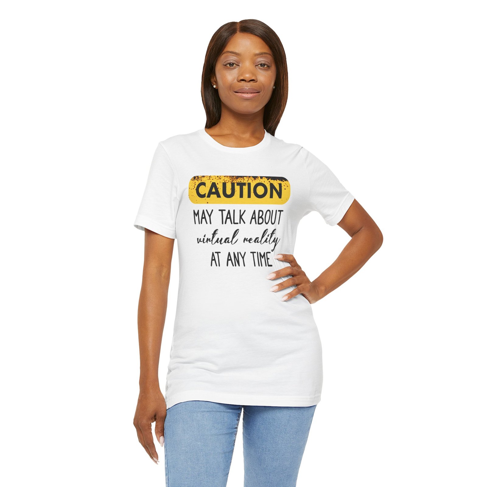 Caution: May Talk About Virtual Reality Tee, Fun Graphic T-Shirt, Gift for Gamers, Unisex Casual Wear, Perfect for Tech Lovers, VR Gaming Apparel - Image 6