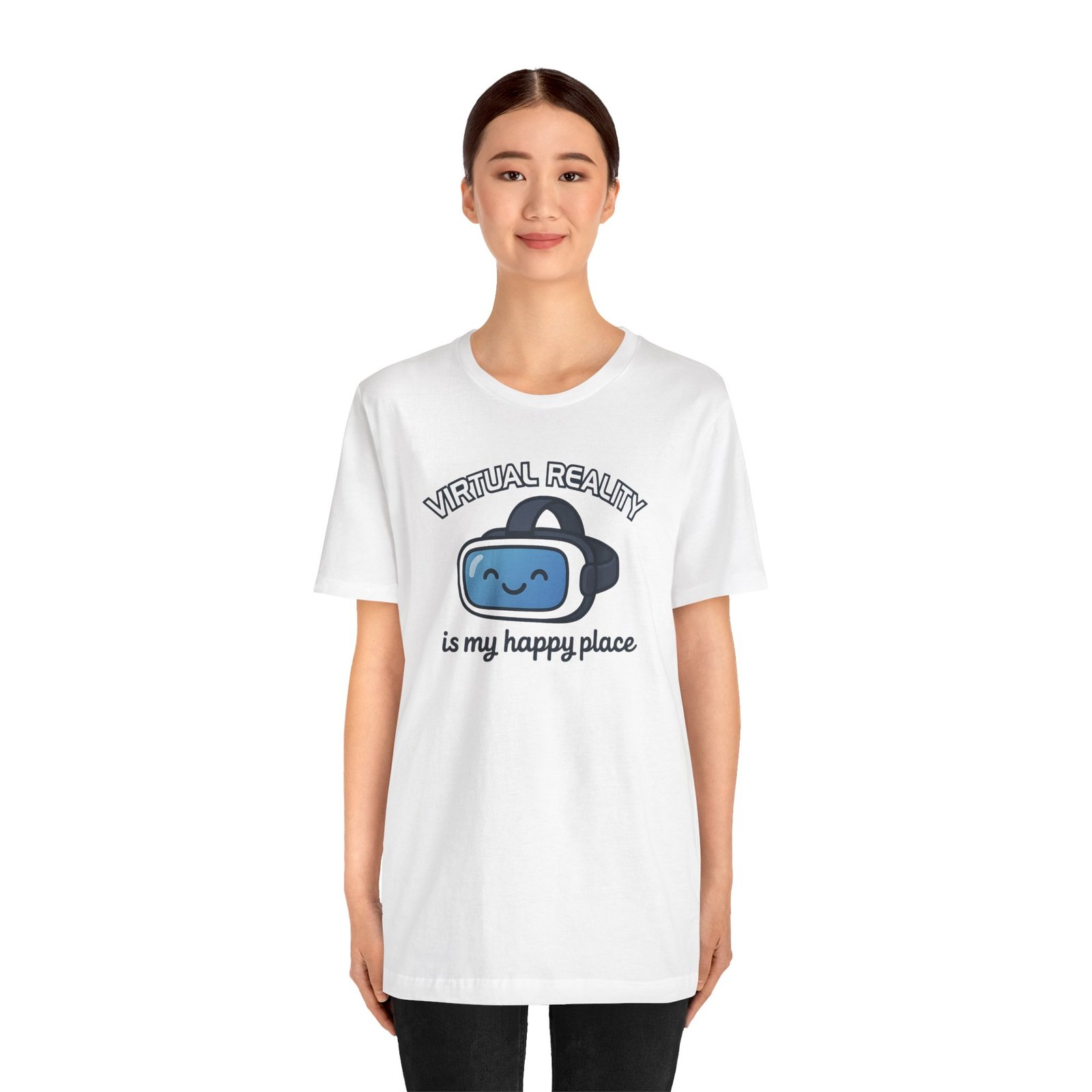 Virtual Reality Is My Happy Place Unisex Tee - Perfect for VR Gamers, Tech Lovers, and Casual Wear, Great Gift for Birthdays and Holidays - Image 2