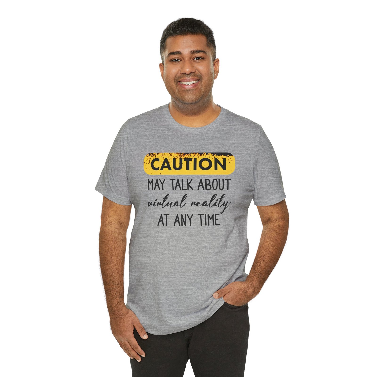 Caution: May Talk About Virtual Reality Tee, Fun Graphic T-Shirt, Gift for Gamers, Unisex Casual Wear, Perfect for Tech Lovers, VR Gaming Apparel - Image 11