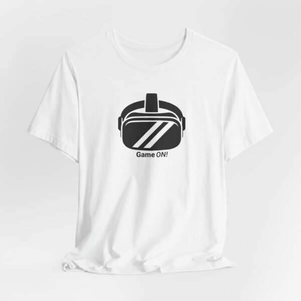 Game On VR T‑Shirt — Gaming Tee with "Game ON!" Graphic, VR Racing Game Unisex Tee, Funny VR Shirt, VR Gamer Gift, Racing Fan Gift, Virtual Reality Apparel, VR Fan Merchandise